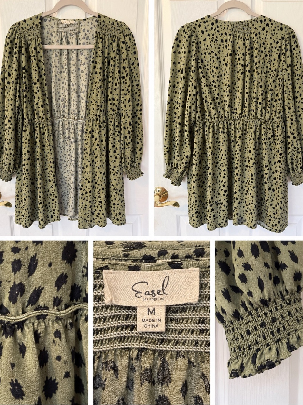 easel Olive & Black Spotted Open-Front Jacket